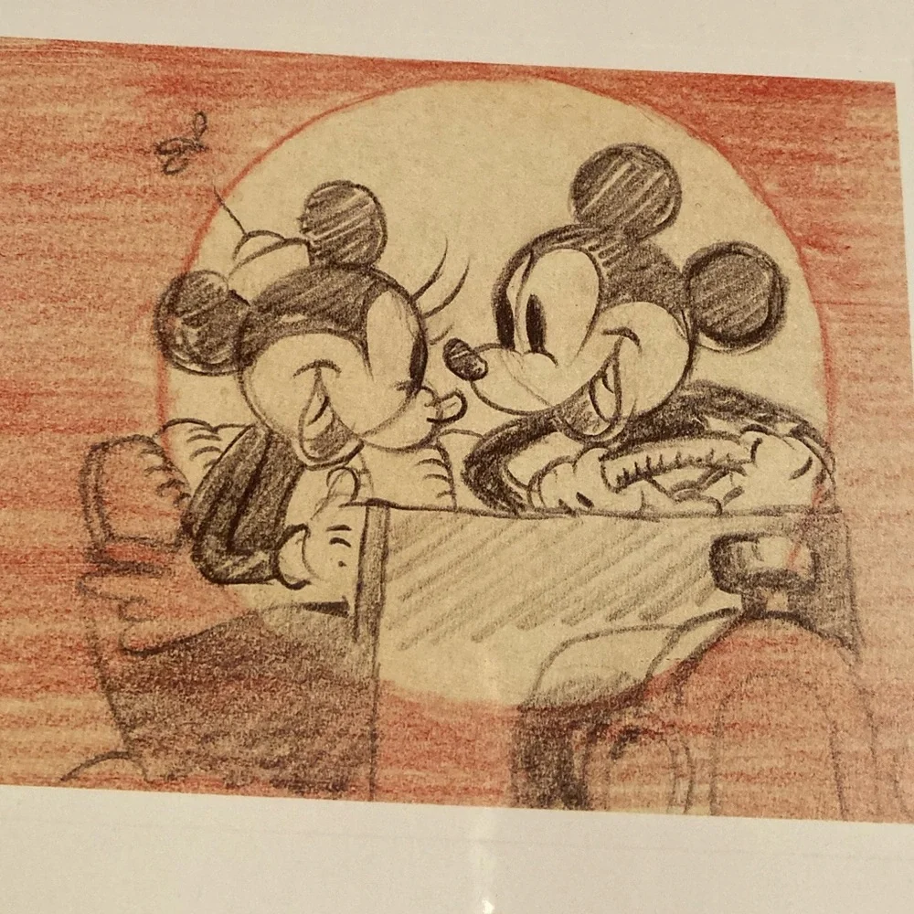 Vtg Disney Reproduction Print of Original Story Sketch of Minnie and Mickey Card - Picture 3 of 5
